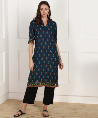 Biba Women Floral Print Straight KurtaDark Blue