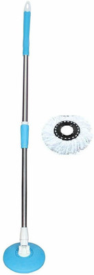 mega shine Mop Rod Stick Stainless Steel with 2 Refill 360 Degree Rotating Pole Wet & Dry Mop(Multicolor)