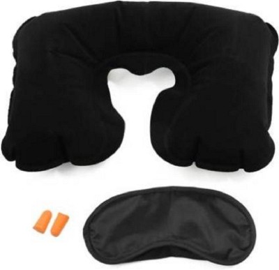Bluwings Cotton And Polyester 3-In-1 Air Travel Kit With Pillow, Ear Buds And Eye Mask Neck Pillow & Eye Shade(Black)