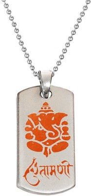 Sullery Religious Jewellery Loard Shree Ganesh Chintamani Locket With Chain Silver Stainless Steel Pendant Set