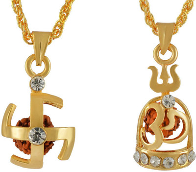 RN Combo CZ Gold Plated Gold-plated Cubic Zirconia Brass Pendant Set
