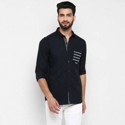 Mufti Men Solid Casual Dark Blue Shirt