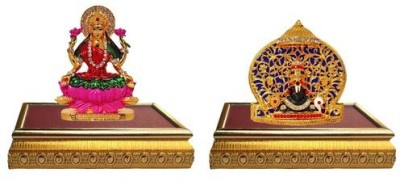 9facts Set of 2 with wooden base Goddess lakshmi Idol God Statue & Lord Venkateswara Thirupathi Balaji/ Tirupati Idol God Statue Decorative Showpiece Decorative Showpiece  -  10 cm(Brass, Multicolor)