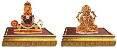 9facts Set of 2 with wooden base Lord Venkateswara Thirupathi Balaji Idol God Statue & Goddess lakshmi / Laxmi & Idol God Statue Gift Item Decorative Showpiece  Decorative Showpiece  -  7 cm(Brass, Multicolor)