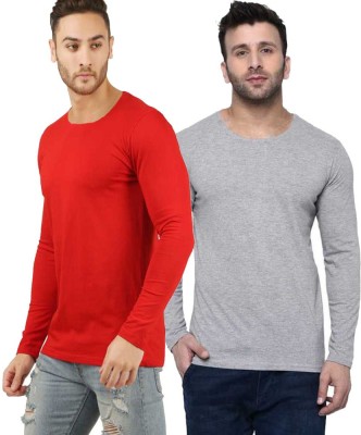 SnowKartWorld Solid Men Round Neck Red, Grey T-Shirt