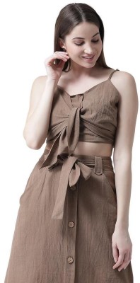 KASSUALLY Casual No Sleeve Solid Women Brown Top