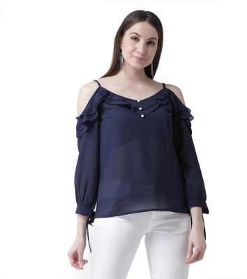 KASSUALLY Casual Full Sleeve Solid Women Blue Top