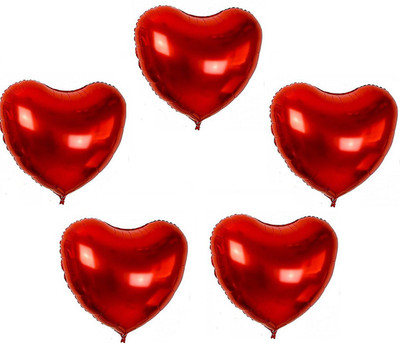 Utkarsh Solid Set Of 5 Pcs Red Color Shining Heart Party Decoration Foil Balloon(Red, Pack of 5)