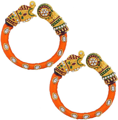 Dzinetrendz Brass Cubic Zirconia Gold-plated Bangle Set(Pack of 2)