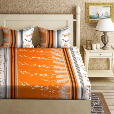 GLOBALSHOP 350 TC Microfiber Double Printed Flat Bedsheet(Pack of 1, Multicolor)