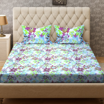 Bombay Dyeing 104 TC Cotton Double Floral Bedsheet(Pack of 1, Blue)