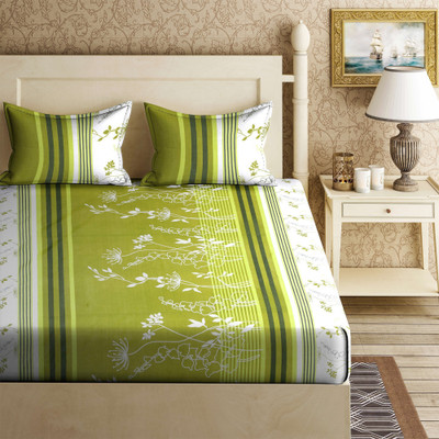 GLOBALSHOP 350 TC Microfiber Double Printed Flat Bedsheet(Pack of 1, Multicolor)