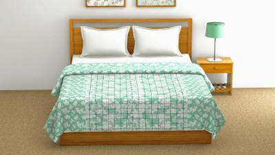 Sanvee Checkered Single Dohar(Cotton, Green)