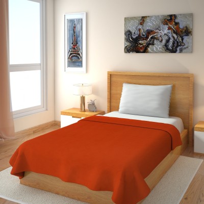 IWS Solid Single Fleece Blanket for  AC Room(Polyester, Orange)