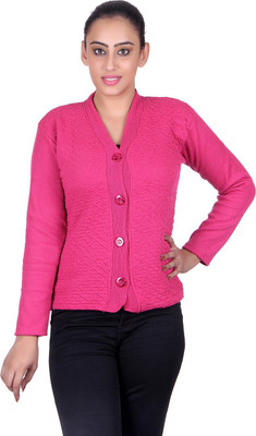 SatSun Women Button Self Design Cardigan