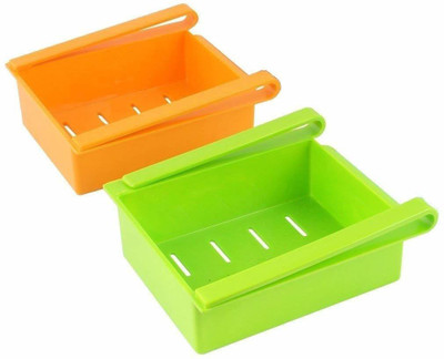 2Mech Multipurpose Fridge Space Saver Organizer Slide Storage Rack Shelf Drawer,(Set Of 2) Plastic Kitchen Rack (Multicolor) - 750 ml Plastic Fridge Container(Pack of 2, Multicolor)