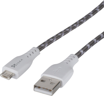 Syska Micro USB Cable 2 A 1.5 m CCMP90-GW(Compatible with Android Phone, Grey White, One Cable)