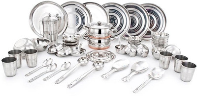 uddhav gold Steel UDDHAV GOLD Collection Stainless Steel Heavy Diamond Touch 51 Pcs Dinner Set (Weight 9Kg) Dinner Set