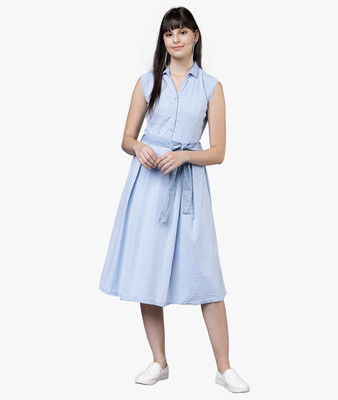 Tokyo Talkies Women Shirt Light Blue Below Knee Dress
