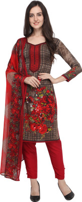 Samah Crepe Checkered, Printed Kurta & Patiyala Material