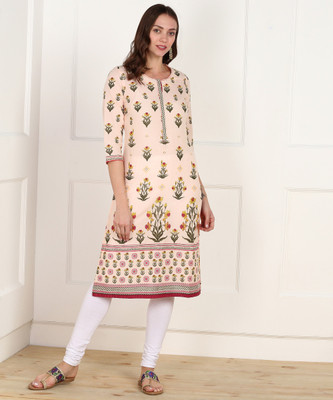 Biba Women Floral Print Straight KurtaPink