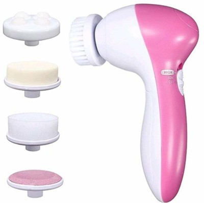 LOYZO 5 in 1 Face Facial Exfoliator Electric Massage Machine Care & Cleansing Cleanser Massager Kit For Smoothing Body Beauty Skin Cleaner facial massager machine for face (Pink) Beauty Care Facial Massager Massager(Pink,White)