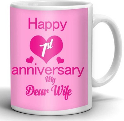 Kesri Gifts Happy 1st Anniversary My Dear Wife Theme(valent-mug-1390) Ceramic Coffee Mug(325 ml)