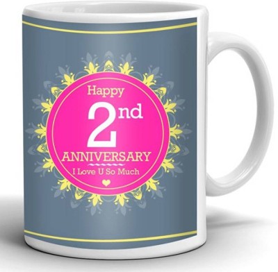 Kesri Gifts Happy 2nd Anniversary Theme(valent-mug-1393) Ceramic Coffee Mug(325 ml)