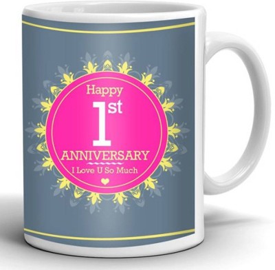 Kesri Gifts Happy 1st Anniversary Theme(valent-mug-1409) Ceramic Coffee Mug(325 ml)