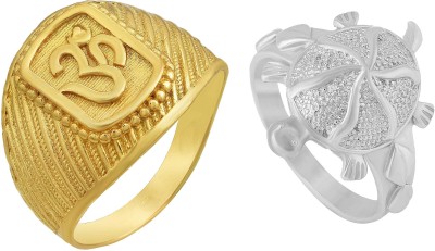 Morvi Combo Jewellery Silver Plated Alloy, Five Lucky Line and Om Design, Tortoise shape, Vaastu Fashion Finger Ring, Men Women Brass Gold Plated Ring Set