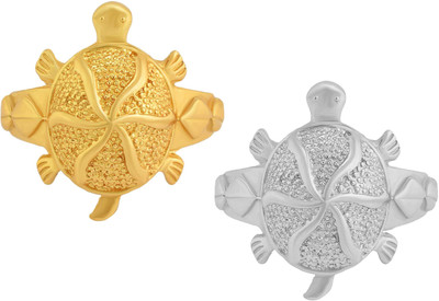 RN Combo 24Kt Gold and Silver Plated, Heavy Tortoise Design Ring, Vaastu Fashion Finger Ring, Men Women Jewellery Brass Gold Plated Ring Set