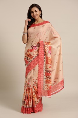 Ratnavati Printed Bandhani Tussar Silk, Silk Blend Saree(Pink)