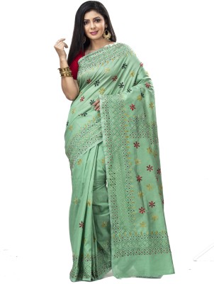 DipDiya Embroidered Bollywood Cotton Blend, Cotton Silk Saree(Light Green)