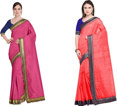 Saadhvi Solid/Plain Bhagalpuri Silk Blend Saree(Pack of 2, Pink)