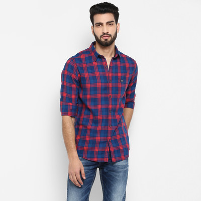 mufti-men-checkered-casual-blue-shirt-4