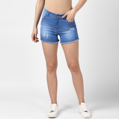 STYLESTONE Solid Women Denim Blue Denim Shorts