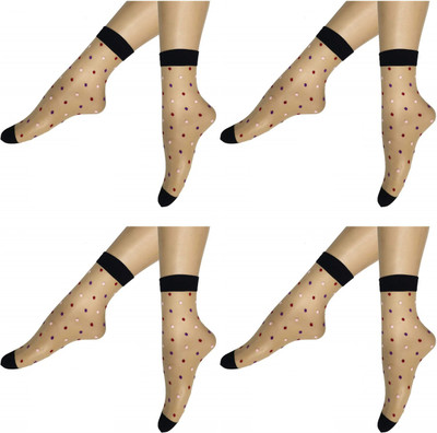 PinKit Women Self Design Mid-Calf/Crew(Pack of 4)