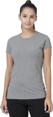 Enamor Solid Women Round Neck Grey T-Shirt