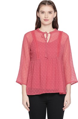 Honey By Pantaloons Casual 3/4 Sleeve Self Design Women Pink Top