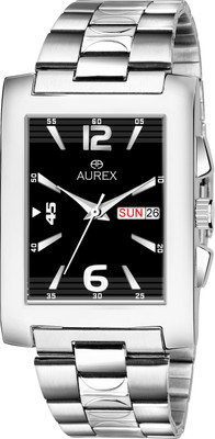 Aurex Elegant Black Dial Square Shaped Day & Date Functioning Stainless Steel Bracelet Premium Watch for Men/Boys Analog Watch  - For Men