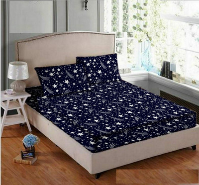Nicy multimart 104 TC Polycotton Double 3D Printed Fitted & Flat Bedsheet(Pack of 1, Multicolor)