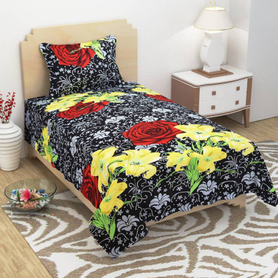 homefeel 144 TC Polycotton Single 3D Printed Flat Bedsheet(Pack of 1, Black)