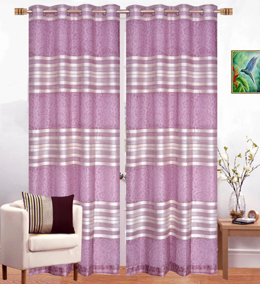 JUPON 152.4 cm (5 ft) Net Transparent Window Curtain (Pack Of 2)(Striped, Violet)
