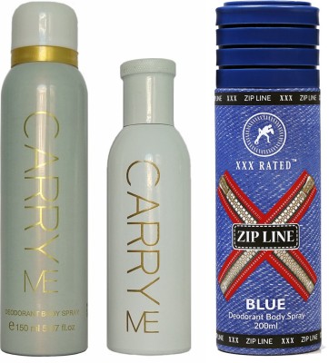 Carry Me White Gift Set & XXX Rated Zipline Blue Body Spray  -  For Men & Women(450 ml, Pack of 3)