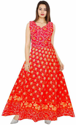 Shrisay fashion Women Fit and Flare Red Maxi/Full Length Dress
