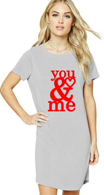 Aseria Women T Shirt Grey Above Knee/Mid Thigh Length Dress