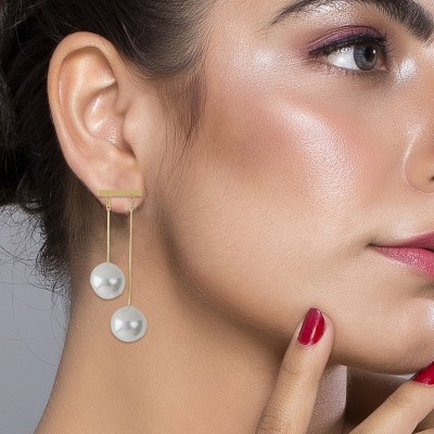 SILVER SHINE Silver Shine Gold Plated Designer Unique Stylist Pearl Drop Earring Alloy Drops & Danglers