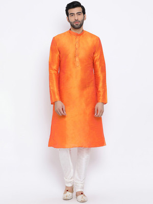 Namaskar Men Solid Straight Kurta(Orange)