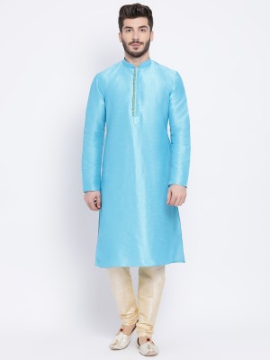 Namaskar Men Solid Straight Kurta(Blue)