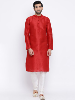Namaskar Men Solid Straight Kurta(Red)